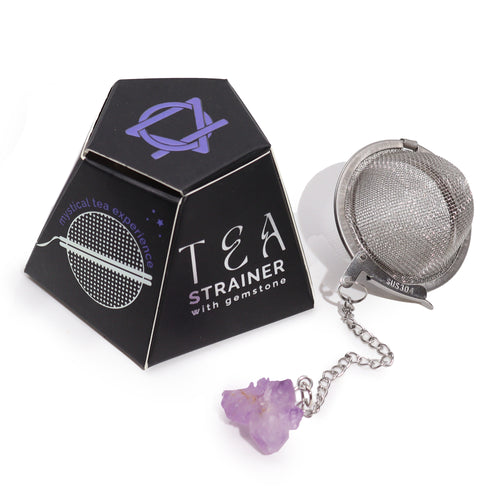 Raw Crystal Gemstone Tea Strainer - Amethyst for serenity & calm.  Create tea leaves in the strainer and pour hot water over to start brewing. The perfect tea making tool for anyone.  Available in various crystals.