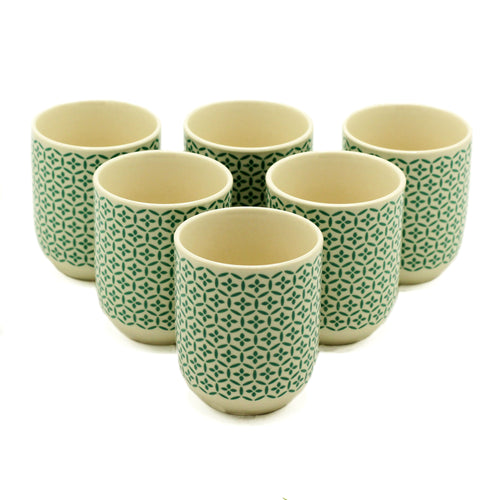 Six Green Mosaic Design Herbal Cups