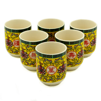Six Long Life Oriental Design Herbal Cups