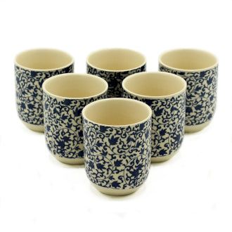Six Blue Pattern Design Herbal Cups