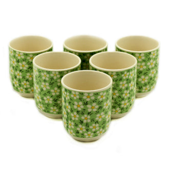 Six Green Daisy Design Herbal Cups