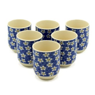 Six Blue Daisy Design Herbal Cups