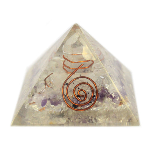 Copper & Crystal Chips Orgonite Pyramid 55mm