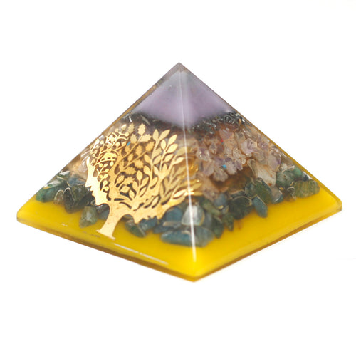 Tree Orgonite With Gold Base Pyramid 70mm