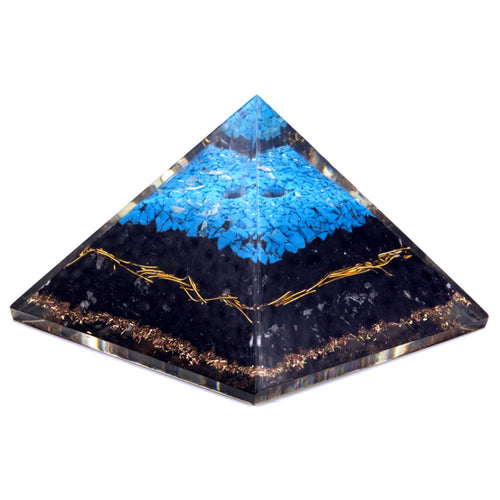 Turquoise and Black Tourmaline Orgonite Pyramid 70mm