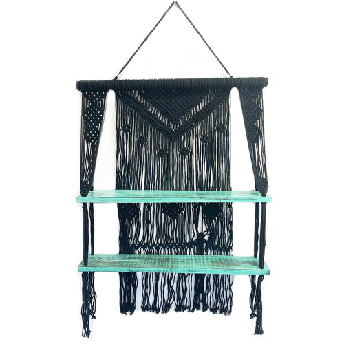 Black & Turquoise Macrame Hanging Shelves