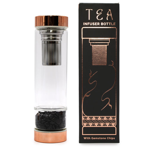 Crystal Glass Tea Infuser Bottles - Black Onyx.  A unique and elegant way to enjoy your favourite loose leaf teas