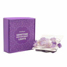 Load image into Gallery viewer, Amethyst Crystal Lights.  Evoke serenity and nurture spiritual growth with Amethyst lights. Their soothing purple radiance fosters relaxation, intuition, and inner peace. Transform your space into a tranquil haven with these enchanting lights.  Alluminate any area with crystal LED light strings, featuring 20 crystal rocks that emit a warm, inviting glow, ideal for creating a snug ambience in your bedroom, living room, or any indoor space.  