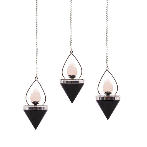 Lantern of Life Pendulum - Black Agate & Rose Quartz
