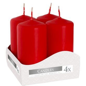 3 x Set of Red 4 Pillar Candles 40mm x 80mm