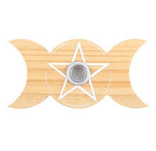 Load image into Gallery viewer, Natural Wooden Triple Moon Spell Candle Holder