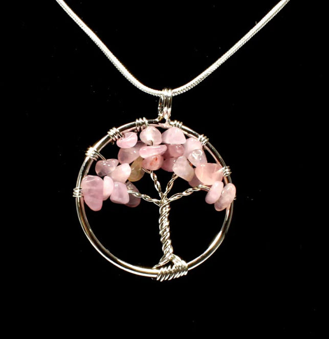 Rose Quartz Tree of Life Pendant Necklace
