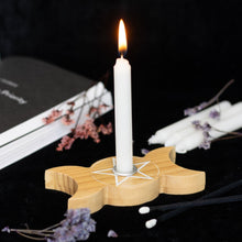 Load image into Gallery viewer, Natural Wooden Triple Moon Spell Candle Holder