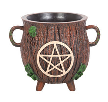 Load image into Gallery viewer, Pentagram Bark Effect Resin Cauldron Plant Pot