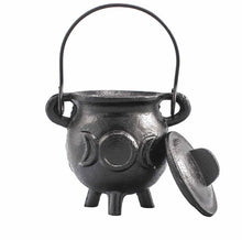 Load image into Gallery viewer, Cast Iron Cauldron With Triple Moon 6.5cm x 13cm