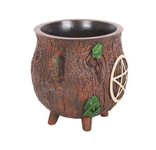Load image into Gallery viewer, Pentagram Bark Effect Resin Cauldron Plant Pot