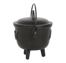 Load image into Gallery viewer, Cast Iron Cauldron With Triple Moon Symbol 11cm