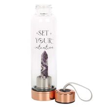 Load image into Gallery viewer, Amethyst Set Your Intention Glass Water Bottle
