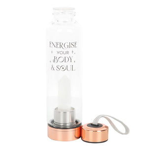 Clear Quartz Energise Your Body & Soul Glass Water Bottle