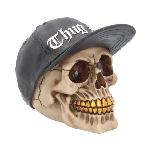 Thug Life Skull with Gold Teeth and Baseball Cap Figurine
