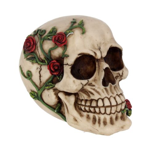 Gothic Rose Vine Covered Skull Figurine