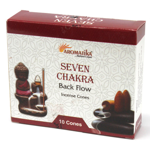 Back Flow Incense Cones are made with natural herbs, oils & resins. These cones are designed to be used with a back flow burner.  Comes in boxes of 10 cones.