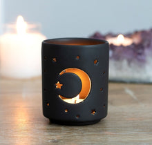 Load image into Gallery viewer, Small Black Mystical Moon Cut Out Tealight Holder