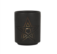 Load image into Gallery viewer, Small Black Pentagram Cut Out Tealight Holder