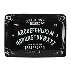 Black Talking Board Trinket Dish.  This ceramic trinket dish is inspired by a classic talking board and is the perfect size for holding jewellery and other small accessories.  Measures 11.5cm x 17cm x 2cms.