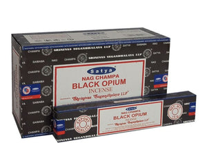 Black Opium Nag Champa Satya Incense Sticks.  Contains 15g of incense (approx. 15 sticks).   Using incense sticks is easy, just light the end and wait for it to glow and blow out the flame. Then place it into an incense holder and enjoy the wonderful fragrance that is produced.