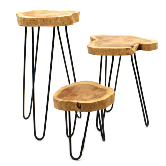 Set of 3 Gamal Wood Plant Stands
