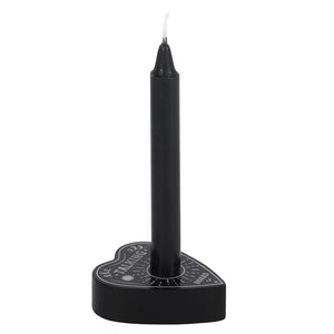 Talking Board Spell Candle Holder.  This candle holder is perfectly sized for holding our single spell candle whilst it burns during casting.   Meaaures 1.5cm x 4cm x 5.5cm.