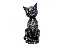 Load image into Gallery viewer, Black Mystic Kitty Figurine. Walk and talk between worlds with the Mystic Kitty. Cast in the highest quality resin before being carefully hand-painted, this mysterious feline can add an air of magic to any home. Measures 26cm.