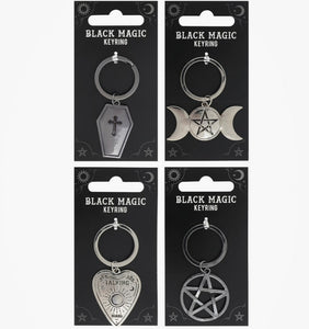 Black Magic Keyring.  Metal keyring available in 4 different designs.  Measures approx. 11cm x 5cm.