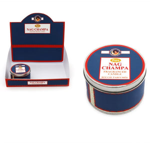 Nag Champa Candle Tin.  A 7.5cm tinned candle in the popular Nag Champa fragrance.